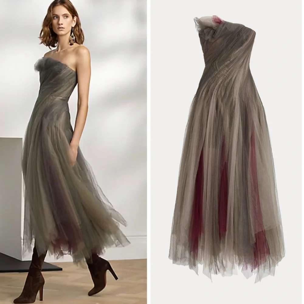 Ralph Lauren Collection Purple Label Tulle Strapless Evening Dress Formal Midi 6 - Picture 1 of 16
